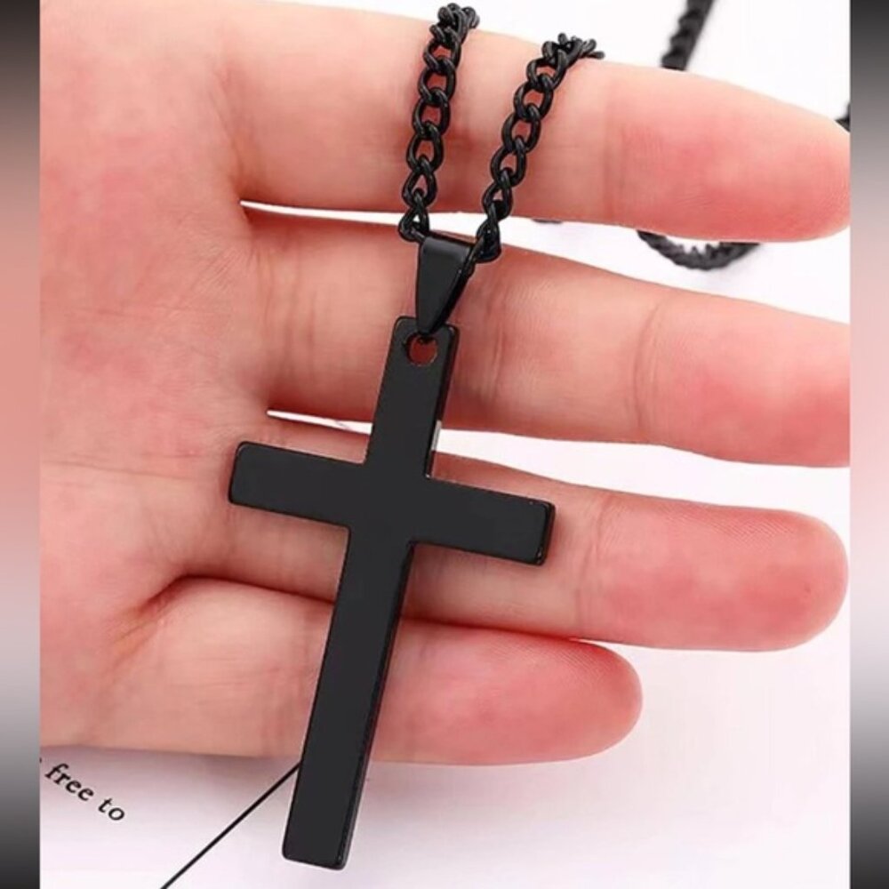 Men Black Cross Charm Necklace Jewelry Gift - Picture 2 of 3